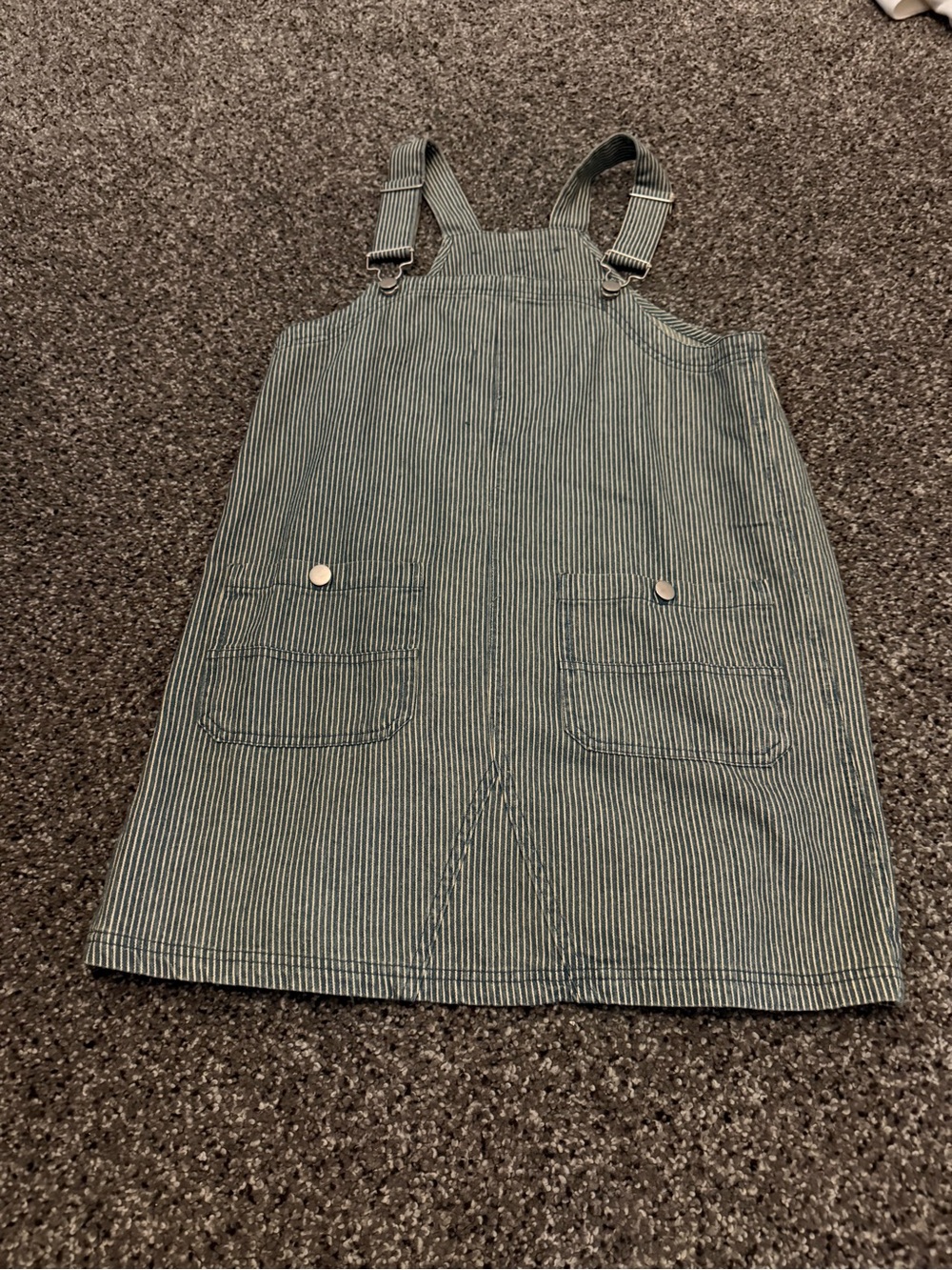J.O.A. Striped Mini Overall Dress in Blue and White